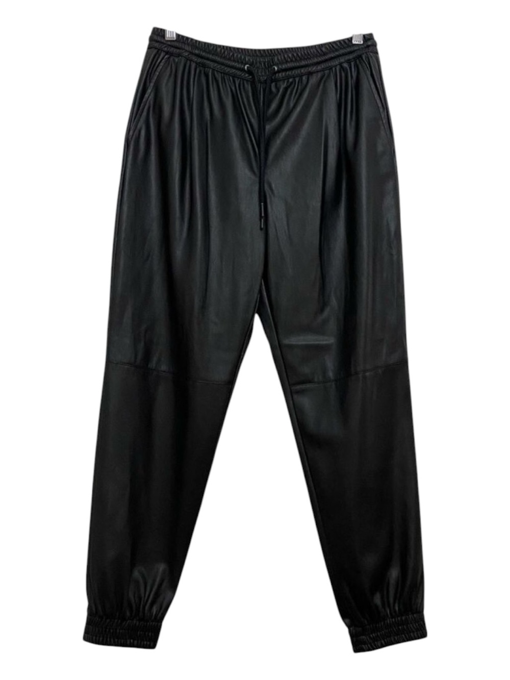 Zara jogger fine vegan leather black baggy pockets elastic waist ajustable 10